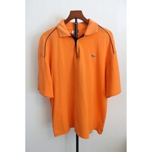 VTG Lacoste Men's XXL Orange Pique Polo Shirt Navy Piping Logo Short Sleeve